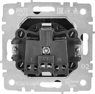 BRITE Розетка 1-местная с заземлением с защитными шторками и крышкой 16А IP20 РСбш10-3-БрС сталь, цена за 1 шт – фото 6