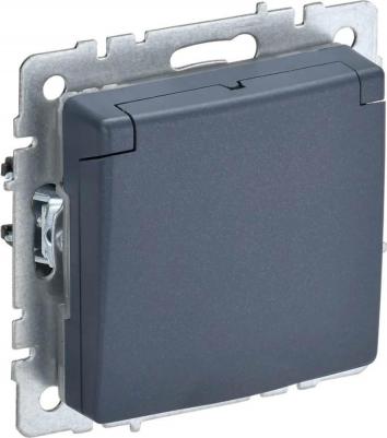 BRITE Розетка 1-местная с заземлением с защитными шторками и крышкой 16А IP44 РСбш10-3-44-БрМ маренго, цена за 1 шт – фото 1