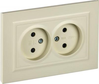 BRITE Розетка 2-местная без заземления с защитными шторками 10А в сборе РСш12-2-БрКр бежевый, цена за 1 шт