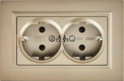 BRITE Розетка 2-местная с заземлением без защитных шторок 16А в сборе РС12-3-БрШ шампань, цена за 1 шт