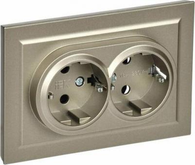 BRITE Розетка 2-местная с заземлением без защитных шторок 16А в сборе РС12-3-БрШ шампань, цена за 1 шт – фото 1