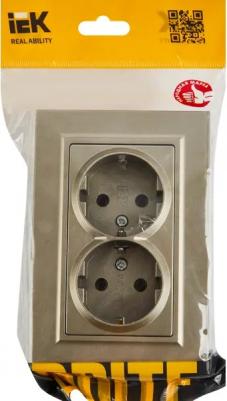 BRITE Розетка 2-местная с заземлением без защитных шторок 16А в сборе РС12-3-БрШ шампань, цена за 1 шт – фото 7