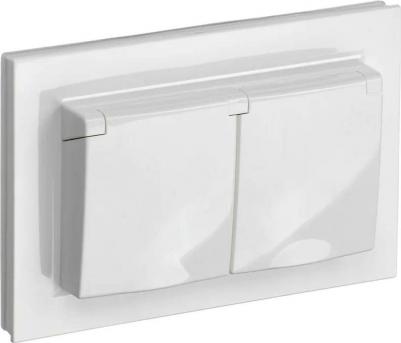 BRITE Розетка 2-местная с заземлением с защитными шторками и крышкой 16А в сборе IP44 РСбш12-3-44-БрБ белый, цена за 1 шт – фото 13