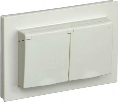 BRITE Розетка 2-местная с заземлением с защитными шторками и крышкой 16А в сборе IP44 РСбш12-3-44-БрКр бежевый, цена за 1 шт – фото 3