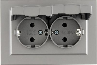 BRITE Розетка 2-местная с заземлением с защитными шторками и крышкой 16А в сборе IP44 РСбш12-3-44-БрС сталь, цена за 1 шт – фото 3