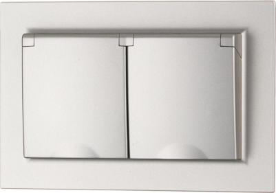 BRITE Розетка 2-местная с заземлением с защитными шторками и крышкой 16А в сборе IP44 РСбш12-3-44-БрС сталь, цена за 1 шт – фото 5