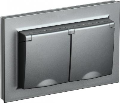 BRITE Розетка 2-местная с заземлением с защитными шторками и крышкой 16А в сборе IP44 РСбш12-3-44-БрС сталь, цена за 1 шт – фото 6