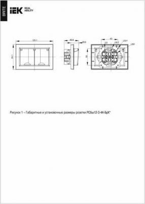 BRITE Розетка 2-местная с заземлением с защитными шторками и крышкой 16А в сборе IP44 РСбш12-3-44-БрШ шампань, цена за 1 шт – фото 4