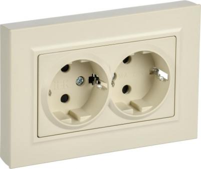 BRITE Розетка 2-местная с заземлением с защитными шторками плоская 16А в сборе РСшПл12-3-БрКр бежевый, цена за 1 шт