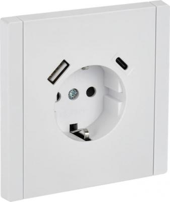 FORTE&PIANO Розетка 1-местная с заземлением с защитными шторками винтовое крепление 16А USB A+C 18Вт FP247 белый, цена за 1 шт