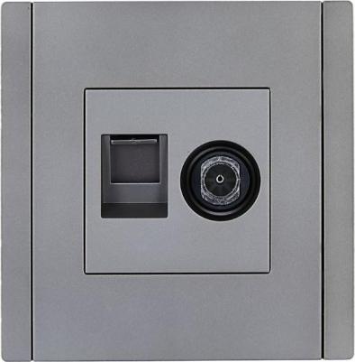 FORTE&PIANO Розетка двойная TV+RJ45 кат.5E FP536 сталь, цена за 1 шт