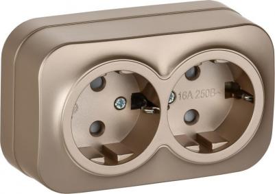 GLORY Розетка 2-местная для открытой установки с заземлением с защитными шторками 16А РСш22-3-ХШм шампань матовый, цена за 1 шт