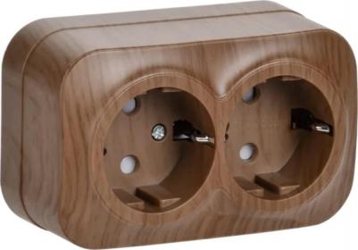 Розетка двухместная для открытой установки РСш22-3-ХД с заземлением и защитной шторкой 16А GLORY дуб, цена за 1 шт