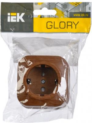 Розетка одноместная для открытой установки РСш20-3-ХД с заземлением и защитной шторкой 16А GLORY дуб, цена за 1 шт – фото 1