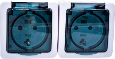 Розетка силовая Гермес Plus двойная, 2 розетки, открытая, заземление, IP54, белый/серый [ermp22-k03-16-54-ec] – фото 2