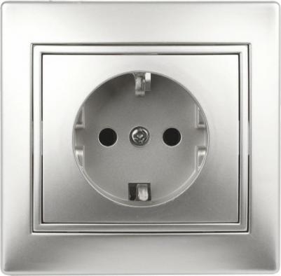 1-202-03 Розетка Plano 1-202-03 с заземлением 2P+E Schuko, 16А-250В, IP20, СУ, алюминий, цена за 1 шт – фото 1