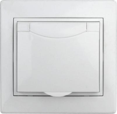 1-203-01 Розетка Plano 1-203-01 с заземлением 2P+E Schuko с крышкой, 16А-250В, IP20, СУ, белый, цена за 1 шт