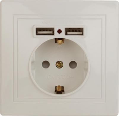 1-203-02 Розетка Plano 1-203-02 с заземлением 2P+E Schuko с крышкой, 16А-250В, IP20, СУ, слоновая кость, цена за 1 шт