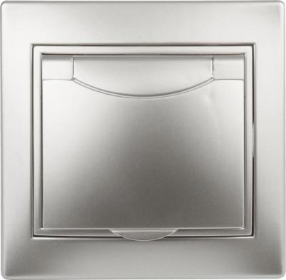 1-203-03 Розетка Plano 1-203-03 с заземлением 2P+E Schuko с крышкой, 16А-250В, IP20, СУ, алюминий, цена за 1 шт