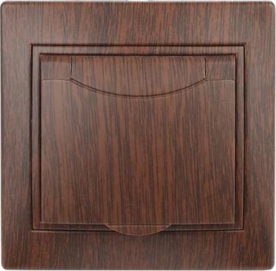 1-203-10 Розетка Plano 1-203-10 с заземлением 2P+E Schuko с крышкой, 16А-250В, IP20, СУ, венге, цена за 1 шт – фото 1