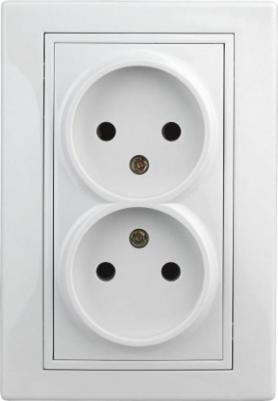 1-204-01 Розетка Plano 1-204-01 без заземления двойная 2х2P, 16А-250В, IP20, СУ, Plano, белый, цена за 1 шт
