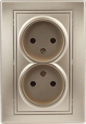 1-204-04 Розетка Plano 1-204-04 без заземления двойная 2х2P, 16А-250В, IP20, СУ, Plano, шампань, цена за 1 шт