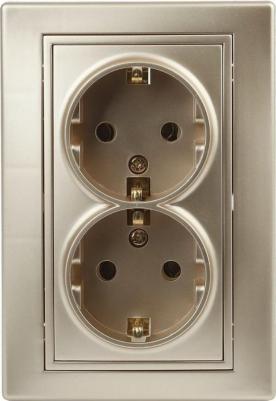 1-205-04 Розетка Plano 1-205-04 с заземлением двойная 2X2P+E Schuko, 16А-250В, IP20, СУ, шампань, цена за 1 шт