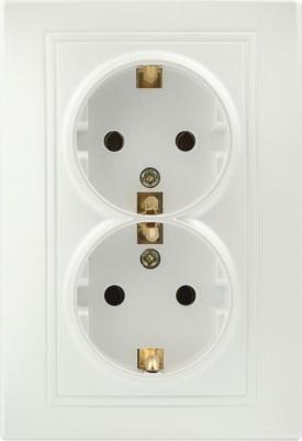 1-205-06 Розетка Plano 1-205-06 с заземлением двойная 2X2P+E Schuko, 16А-250В, IP20, СУ, перламутр, цена за 1 шт