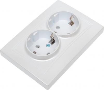 1-205-06 Розетка Plano 1-205-06 с заземлением двойная 2X2P+E Schuko, 16А-250В, IP20, СУ, перламутр, цена за 1 шт – фото 2