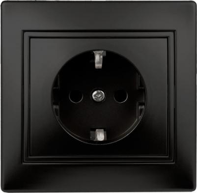 1-206-05 Розетка Plano 1-206-05 с заземлением 2P+E Schuko со шторками, 16А-250В, IP20, СУ, антрацит, цена за 1 шт