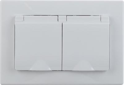 1-210-01 Розетка Plano 1-210-01 с заземлением двойная 2х2P+E Schuko с крышкой шторками, 16А-250В, СУ, IP44, белый, цена за 1 шт – фото 2