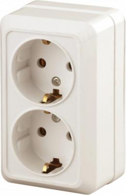 2-204-02 Розетка Quadro 2-204-02 с заземлением двойная 2х2P+E Schuko, 16А-250В, IP20, ОУ, слоновая кость, цена за 1 шт – фото 1