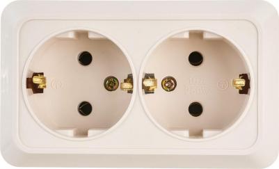 2-204-02 Розетка Quadro 2-204-02 с заземлением двойная 2х2P+E Schuko, 16А-250В, IP20, ОУ, слоновая кость, цена за 1 шт