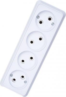 2-207-01 Розетка Quadro 2-207-01 без заземления четырехместная 4х2P, 16А-250В, IP20, ОУ, белый, цена за 1 шт – фото 1