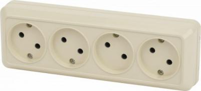 2-207-02 Розетка Quadro 2-207-02 без заземления четырехместная 4х2P, 16А-250В, IP20, ОУ, слоновая кость, цена за 1 шт
