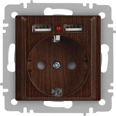 6-410-10 Розетка Accent 6-410-10, P+E Schuko со шторками, 16А-250В + 2хUSB, IP20, СУ, венге, цена за 1 шт