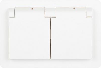 7-210-01 Розетка Style 7-210-01 2х2P+E Schuko с крышкой штор., 16А-250В, СУ, IP44, белый, цена за 1 шт – фото 1