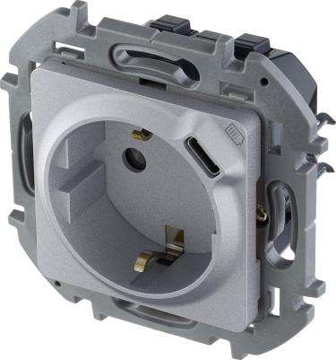 INSPIRIA Алюминий Розетка 2К+З 16А 250В со встроенным ЗУ USB C 1.5А 5В – фото 1