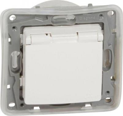 Механизм розетки 1-м СП Etika 2К+З 16А IP44 защ. шторки с заземл. с защ. крышкой безвинт. зажимы бел. Leg 672232 – фото 2
