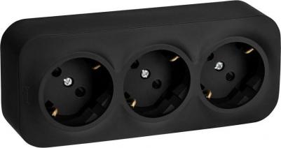 Розеточный блок тройной 3х2К+З чёрный матовый, Quteo 782473 – фото 1