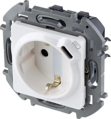 штепсельная Розетка Inspiria одноместная + USB с заземлением и защитными шторками 16А IP20 механизм скрытого монтажа белая – фото 2