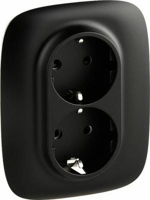 Valena ALLURE DIY Антрацит Розетка 2-ая с/з с защитными шторками, безвинт.зажим