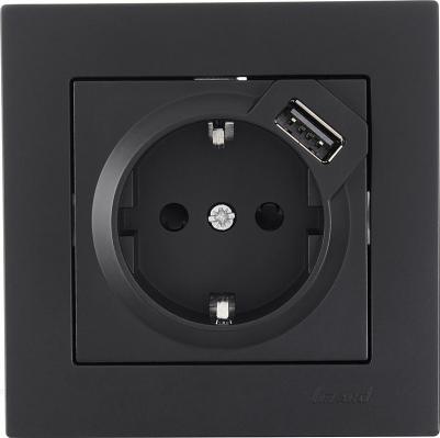 Розетка 1-м СП Vesna с заземл. с заряд. устройством USB механизм черн. бархат 742-4288-181 – фото 3