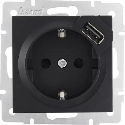 Розетка 1-м СП Vesna с заземл. с заряд. устройством USB механизм черн. бархат 742-4288-181