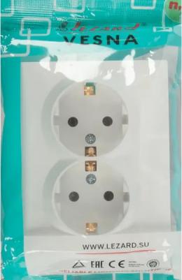 Розетка двойная Vesna с заземлением цвет белый – фото 1