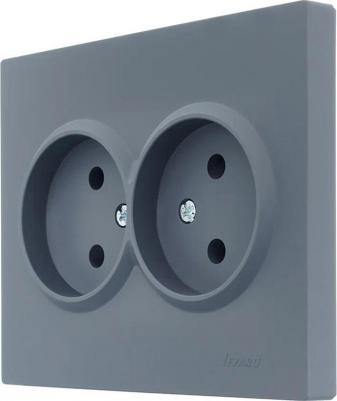 Розетка двойная встраиваемая Vesna 742-3400-128B без заземления цвет графит – фото 1
