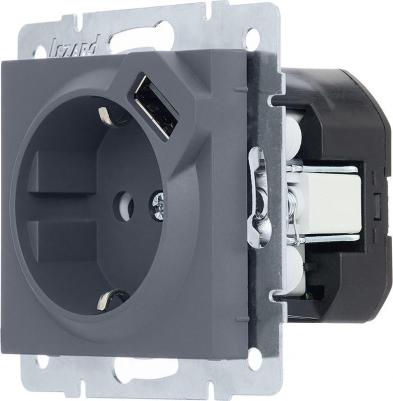 Розетка USB двойная встраиваемая Vesna 742-3488-181 с заземлением цвет графит – фото 3