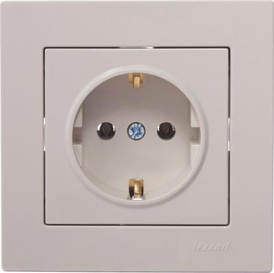 Розетка Vesna 742-0388-122B, скрытый монтаж, однопостовая/модулей: 1, с з/к, 16A, механизм с накладкой и суппортом, IP20, кремовый – фото 1