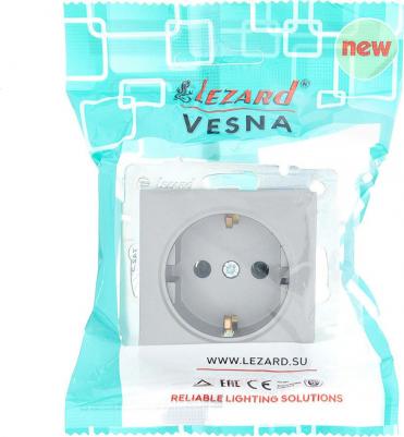 Розетка встраиваемая Vesna 742-3588-122B с заземлением цвет платина – фото 1