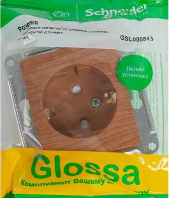 Механизм розетки 1-м СП Glossa 16А защ. шторки с заземл. дер. дуб SchE GSL000545 – фото 6